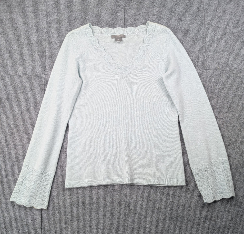 Ann Taylor Cashmere Sweater Women Small Pointelle Trim Coquette Whimsical Dainty